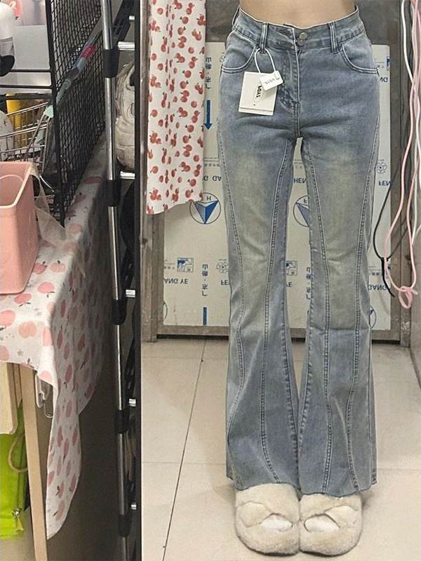 【韩牛】复古弹力微喇牛仔裤女小个子不贴腿2025秋季新款高腰修身|undefined