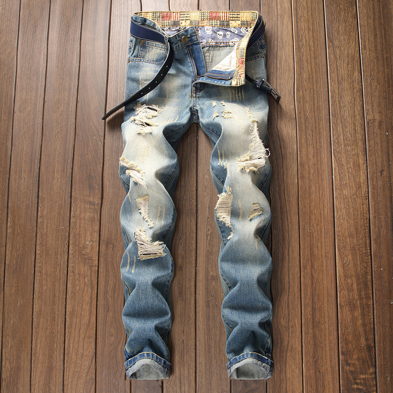 AliExpress cross-border in stock plus size nostalgic jeans fashion washed Youth High Street ripped fashion brand Denim trousers