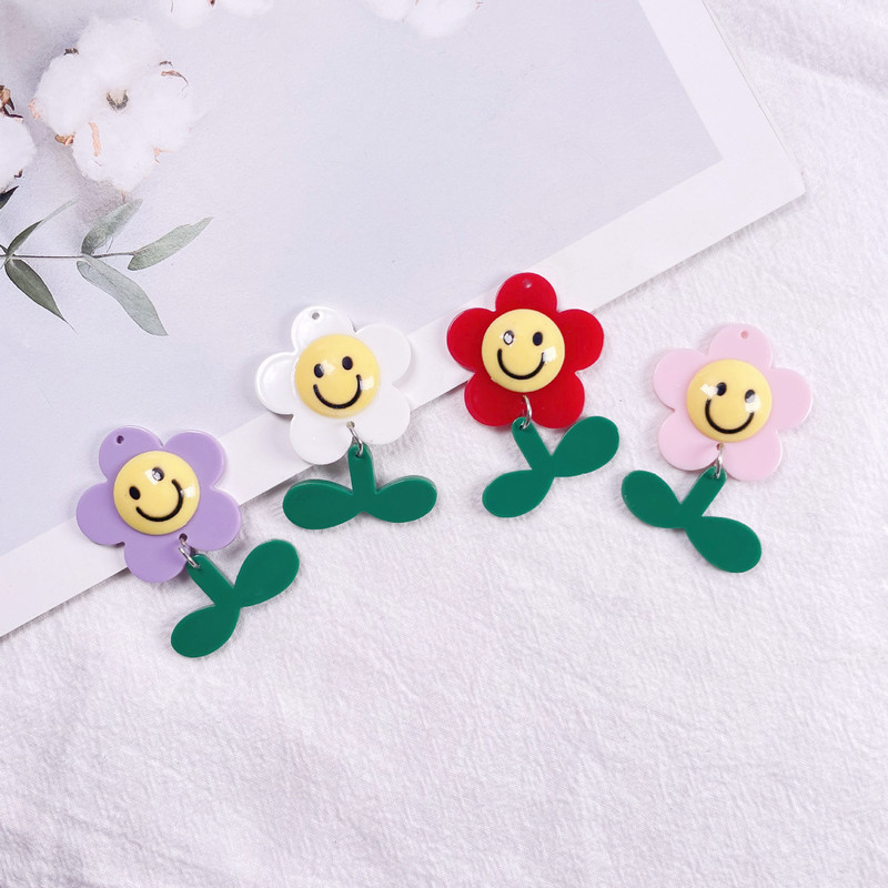 Hanfeng Acrylic Composite Craft Smiley Flower Fashion Phone Chain Accessories Keychain Earrings DIY35mm