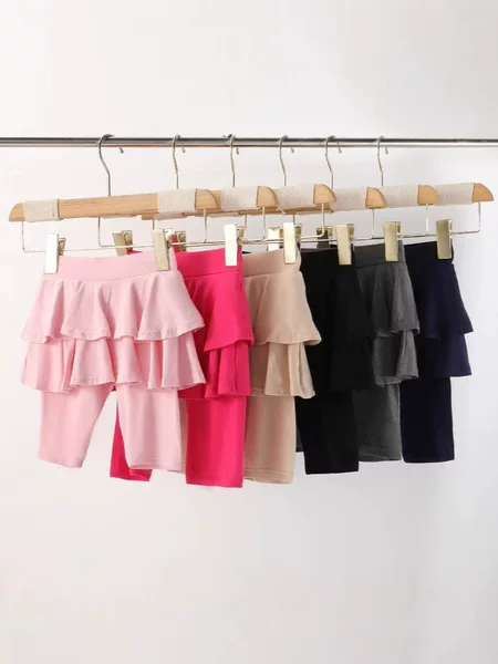 Cross-border New Children's Knee-length Ruffled Culottes Pants Mid-length Pants Girls' Summer European and American Style Fake Two-piece Pants Skirt