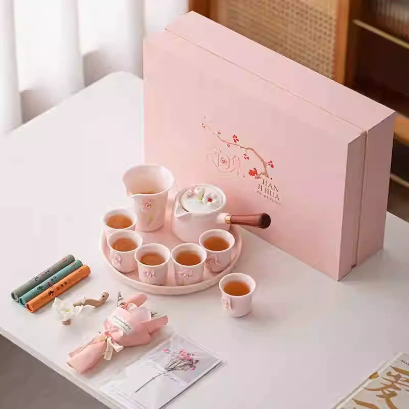 Fuchsia handheld tea set, storage system, teapot, ceramic tea cup, custom-made