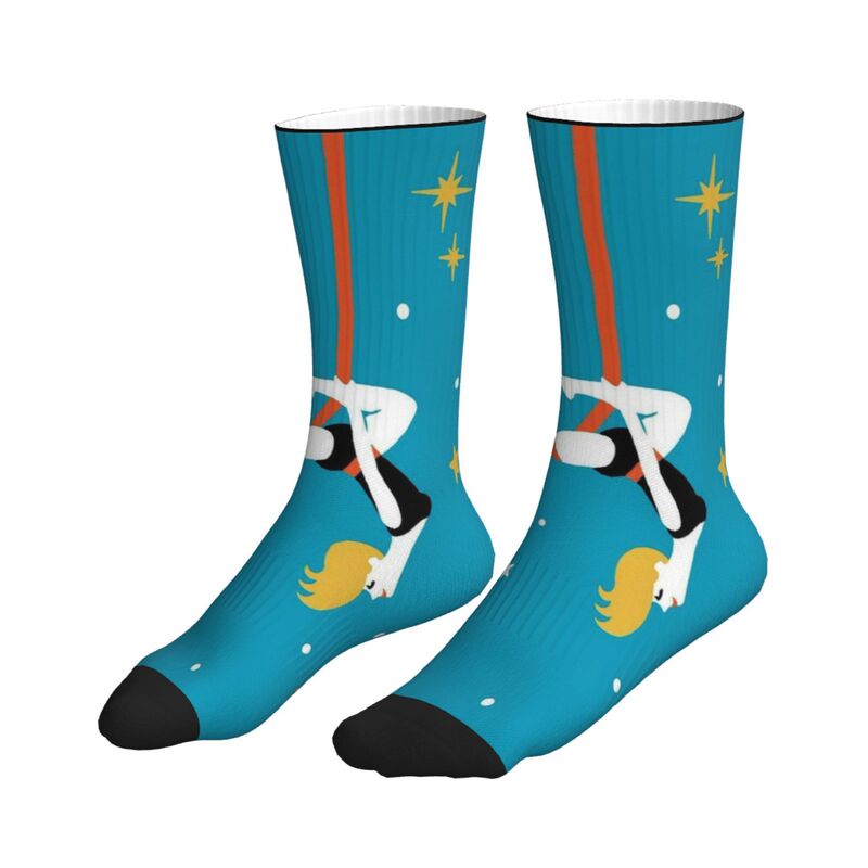 Pod Printed Socks Exclusively for Cross-Border Trade, Featuring Aerial Yoga Figures and Stars, Fun and Simple Design, Unisex Mid-Calf Socks