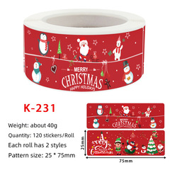 Christmas sticker roll-packed children's toy festival pressure-sensitive label cartoon design square printing copper paper