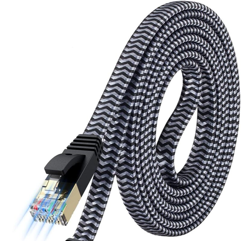 Cross-Border Category 7 Flat Nylon Braided Internet Cable Cat7 Gaming Pc Router Shielded Network Cable