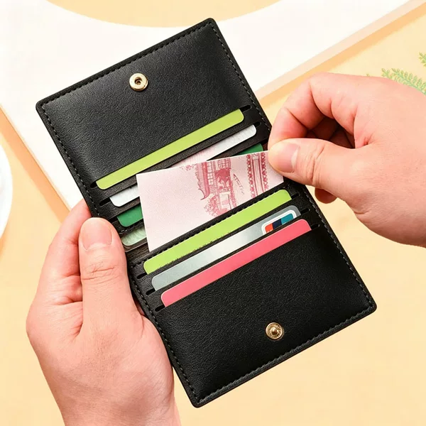 Solid Color, Lightweight, Fresh Style Snap Button Card Holder, Multi-Functional Multi-Card Slot Wallet, Student Female Bank Card Holder