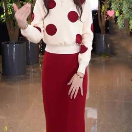 秋冬新款感时尚针织套装中长款女士文艺范修身显瘦两件套毛衣