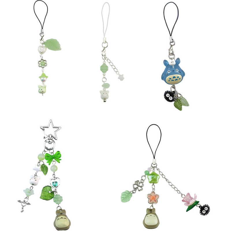 Japanese Miyazaki Hayao My Neighbor Totoro and Four-Leaf Clover Lucky Four-Leaf Clover Mobile Phone Chain Guben Chain Ins Style Keychain