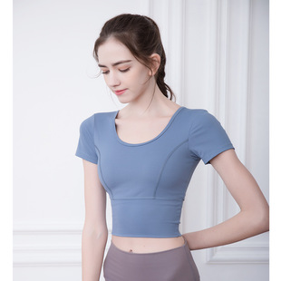 Alo Sco Beautiful Back Yoga Wear Short-Sleeved Tops for Women with Nude Feel and Chest Pads Sports T-Shirts for Pilates Running Fitness Training