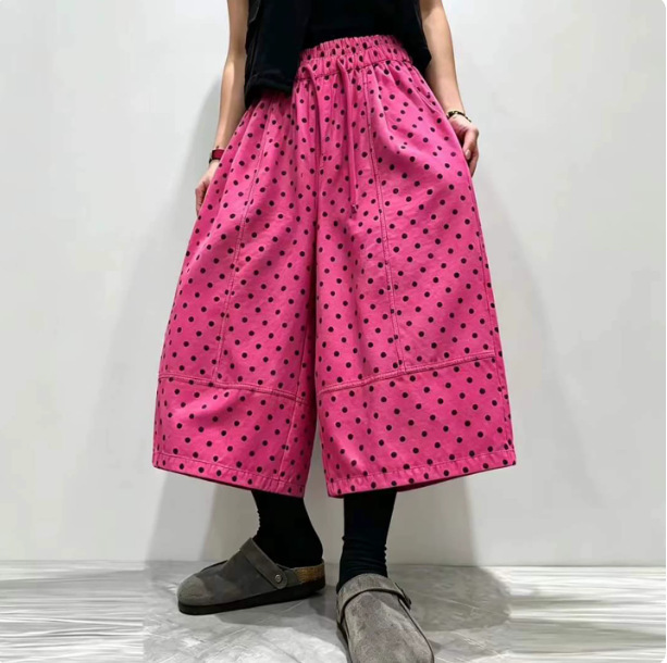 Colorful Cotton 2026 Summer New Polka Dot Wide-Leg Pants for Women, Cropped Loose Casual Pants for Petite Figures, Versatile Baggy Pants Colorful Cotton 2026 Summer New Polka Dot Wide-Leg Pants for Women, Cropped Loose Casual Pants for Petite Figures, Versatile Baggy Pants