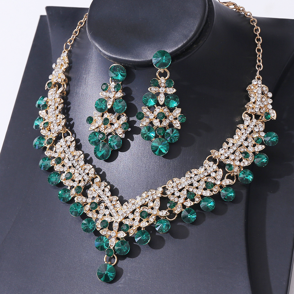 Alloy Material Bridal Geometric Alloy Inlay Artificial Crystal Rhinestones Women's Earrings Necklace