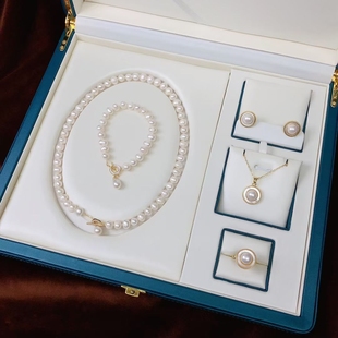 Natural Pearl Jewelry White Fritillaria Donut Necklace Bracelet Five-piece Set suit Sweet Elegant Elegant Women