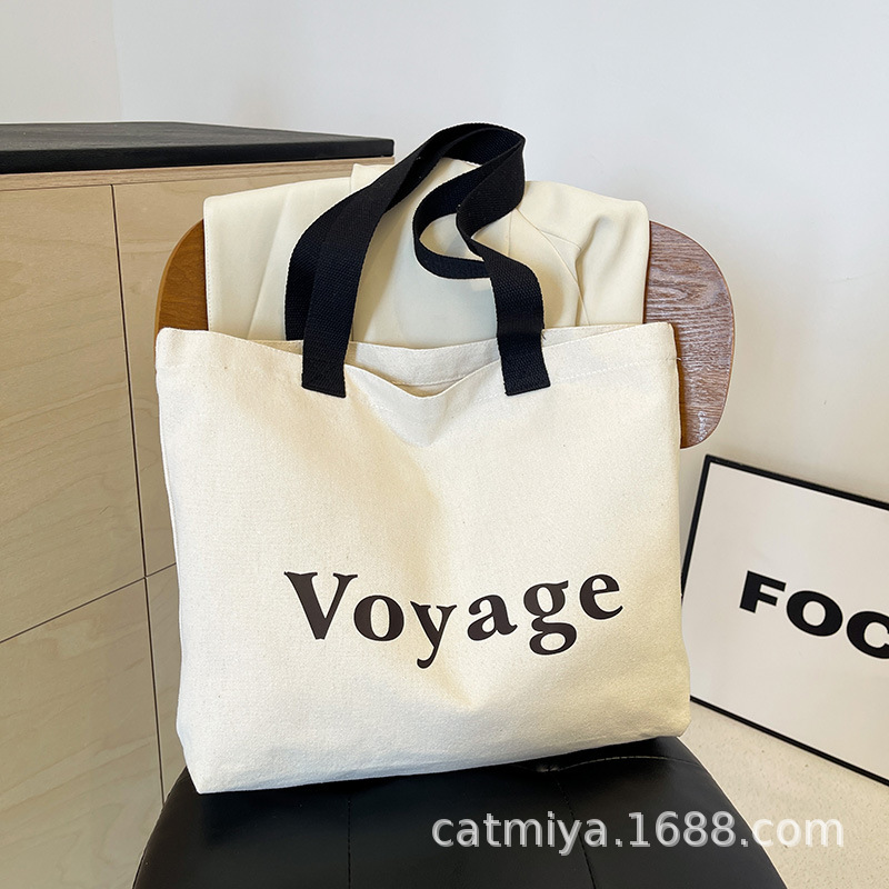 Wenchuang Student in stock Cotton Canvas Bag Men's and Women's Shoulder Bag Large Capacity Advertising Tote Bag