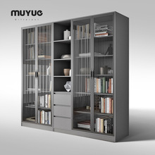 木月书柜带书架组合现代简约钢化玻璃门书柜书房办公室收纳储物柜