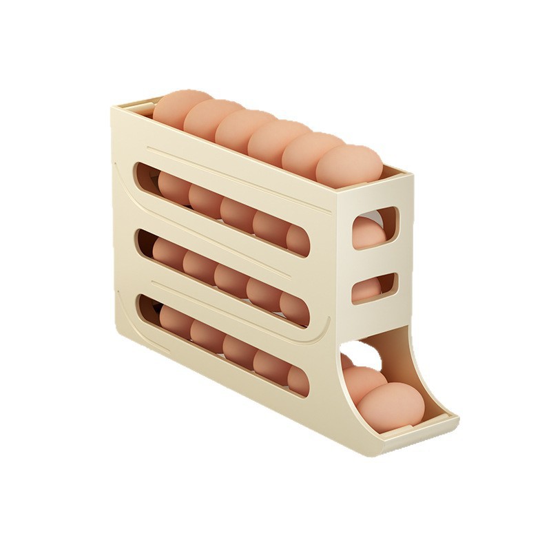 Caja de almacenamiento de huevos deslizante, caja de almacenamiento de puerta lateral del refrigerador, soporte de huevos doméstico de grado alimenticio, caja de huevos rodada automáticamente