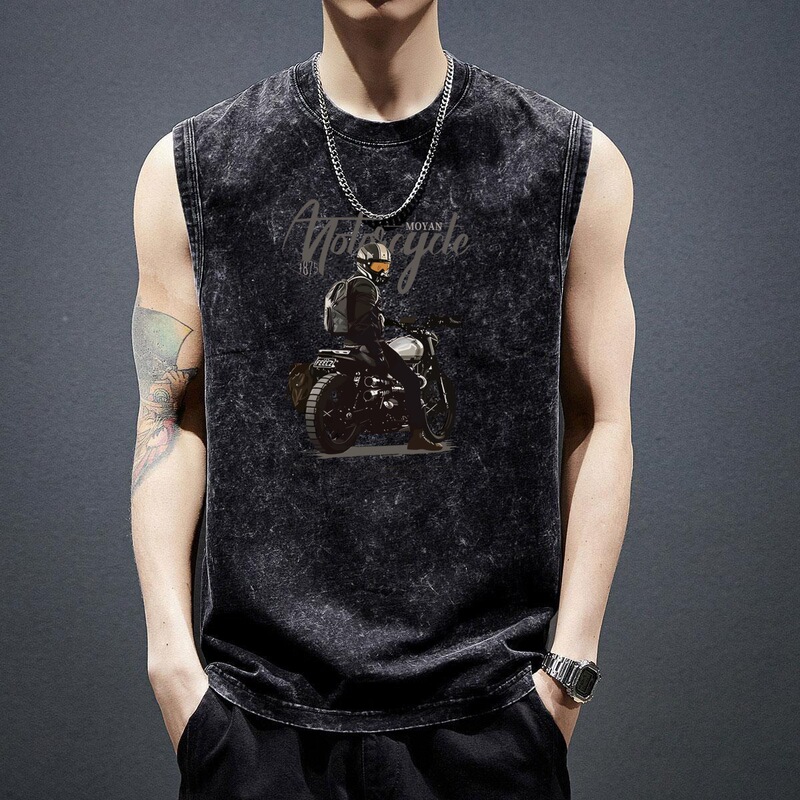 Sleeveless T-shirt for men, washed and distressed, men's printed short-sleeve, 2026 new vintage large-size vest, cross-border foreign trade Sleeveless T-shirt for men, washed and distressed, men's printed short-sleeve, 2026 new vintage large-size vest, cross-border foreign trade