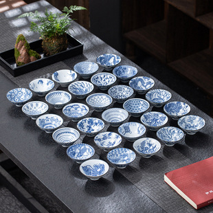 Blue and White Porcelain Bamboo Hat Cup Manufacturer Direct Sales Dehua White Porcelain Small Tea Cup Tall Small Tea Bowl Retro Style Mountain Water Cup