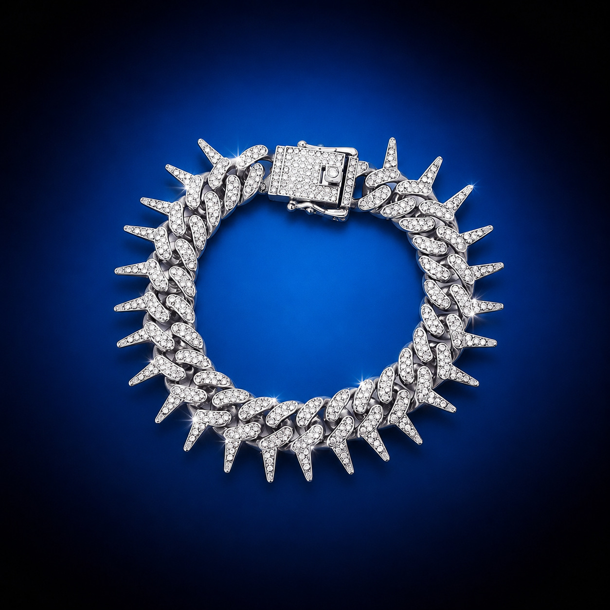 Cadena de espinas estilo rap con diamantes incrustados, cadena cubana, cadena de clavícula de marca moderna estilo punk retro hip-hop, collar de cadena corta para el cuello.