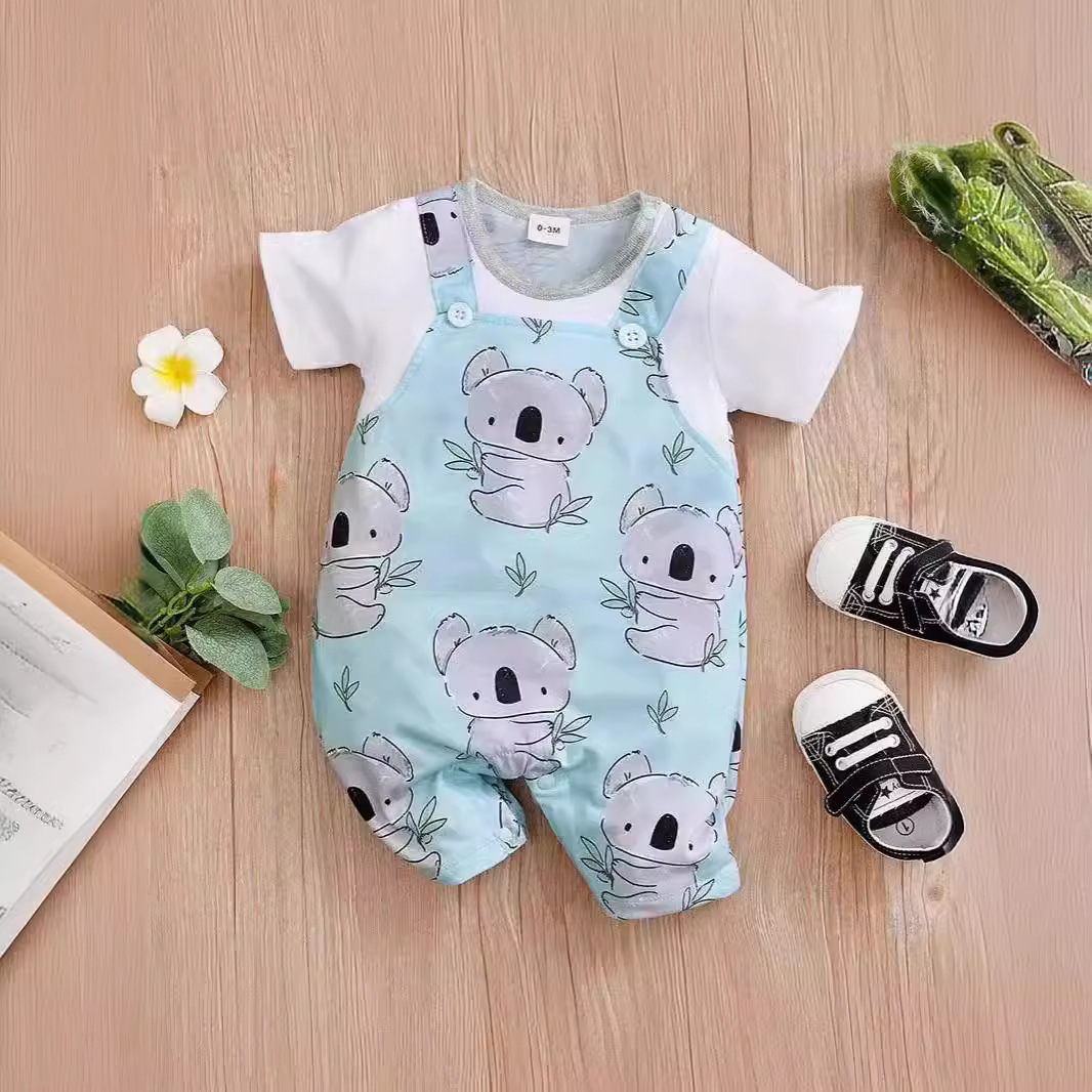 Baby's Casual Summer Cross-border Short-sleeved Cartoon Printed Baby Elephant Girl's Fresh Cute Comfortable jumpsuit