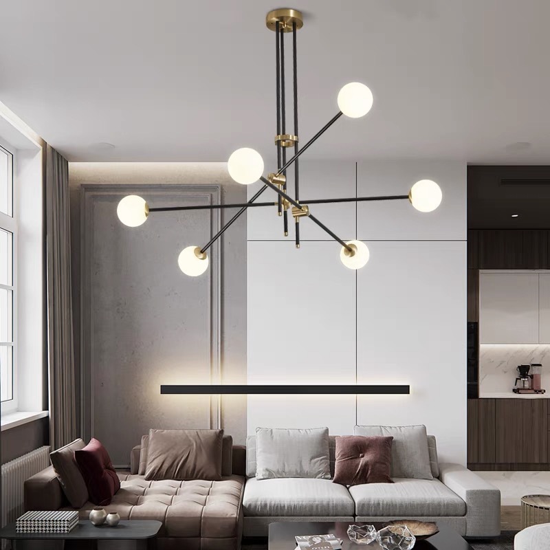 Nordic American Minimalist Living Room And Restaurant Lighting Post-modern Iron Magic Bean Geometric Line Special-shaped Chandelier