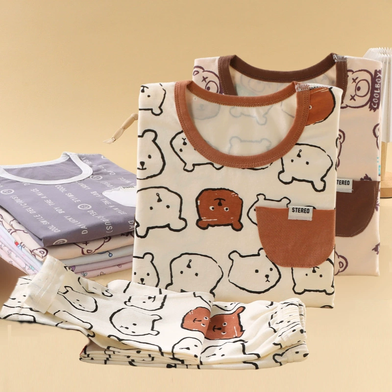 Детский комплект бесшовного термобелья для мальчиков и девочек, домашние пижамы из лайкры, детские топы с героями мультфильмов, нижнее белье, штаны