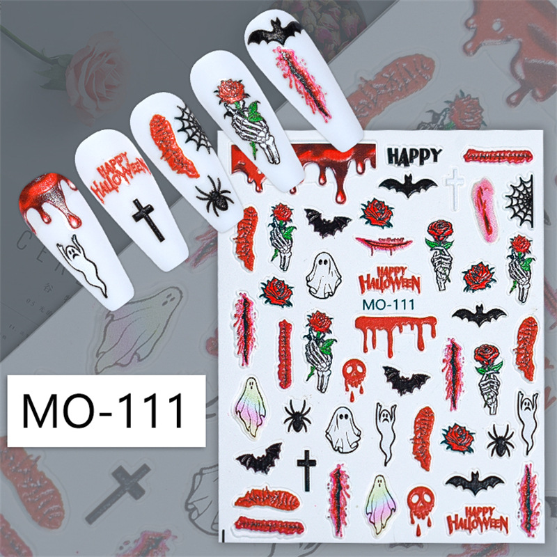 Nuevas pegatinas de alivio de uñas de Halloween cráneo calabaza fantasma 3D pegatinas de uñas tema Diablo