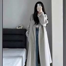 高级感灰色大衣外套女秋冬季2025新款反季韩系中长款毛呢外套温柔
