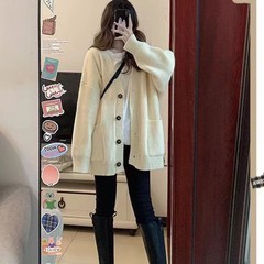 欧美跨境2025秋冬新款纯色毛衣女开衫外套宽松气质服饰针织衫上衣