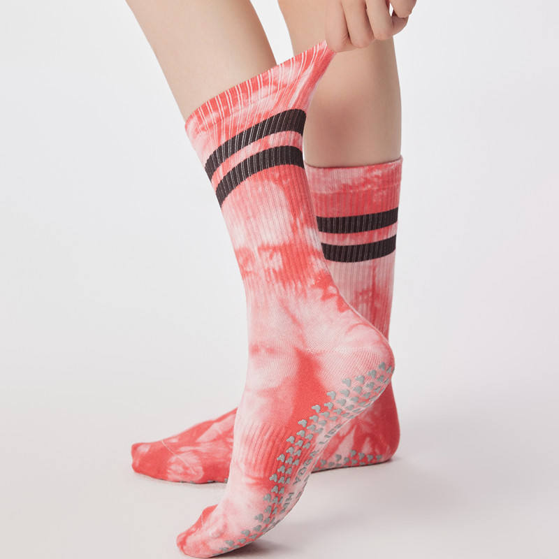 New Arrival Crew Striped Sports Cotton Non-Slip Pilates Socks Personalized Yoga Pilates Tie-Dye Grip Socks