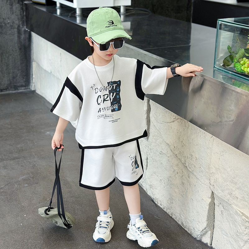 7351 Traje de verano guapo para niños, pantalones cortos de manga corta para bebés coreanos, traje de dos piezas deportivo de moda de verano