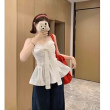跨境法式甜美风抹胸背心女夏季荷叶边别致小衫收腰显瘦上衣显瘦