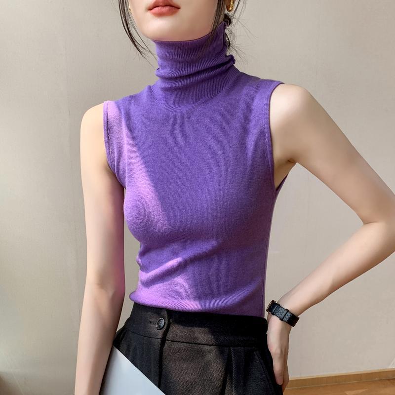 High-Neck Knitted Vest for Women 2026 Spring/Summer New Style Slim Fit Turtleneck Sleeveless Undershirt
