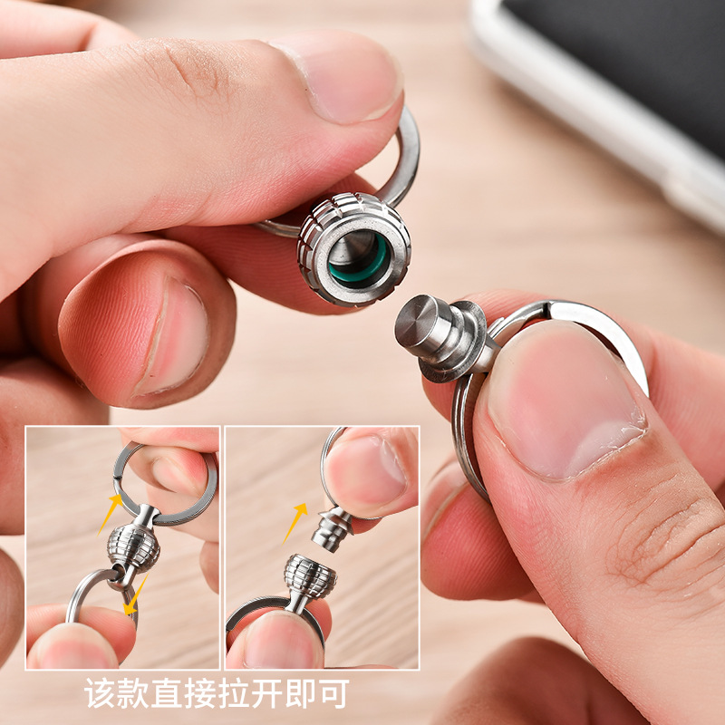 Llavero multifuncional portátil de aleación de titanio, de gran venta del fabricante, con cierre de anillo giratorio de liberación rápida para coche, con alta capacidad de carga.