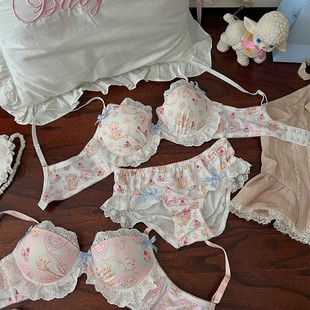 Little Bear Dessert Patchwork Cute Sweet Japanese Style Lolita Lace Wireless Bra Girls Underwear Push up