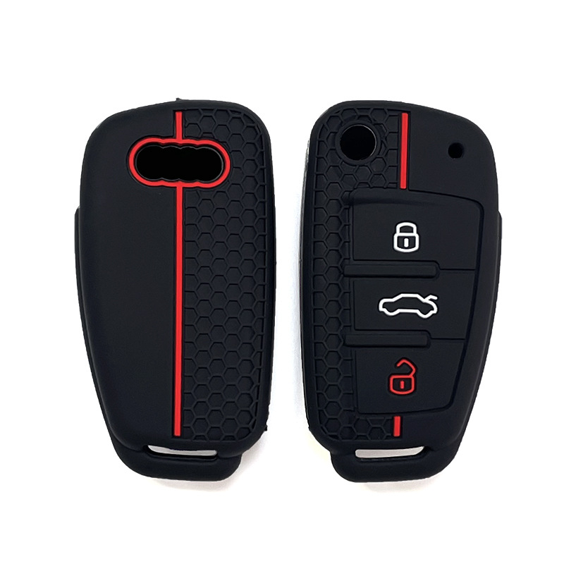 适用奥迪A3钥匙包A1Q3老款Q7/TT/A6/S3蜂窝纹红线折叠钥匙套硅胶