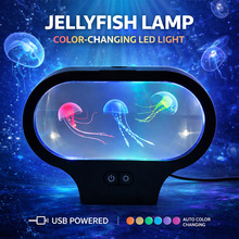 椭圆形立体水母水族灯七彩变色小夜灯仿真水母氛围灯创意室内装饰