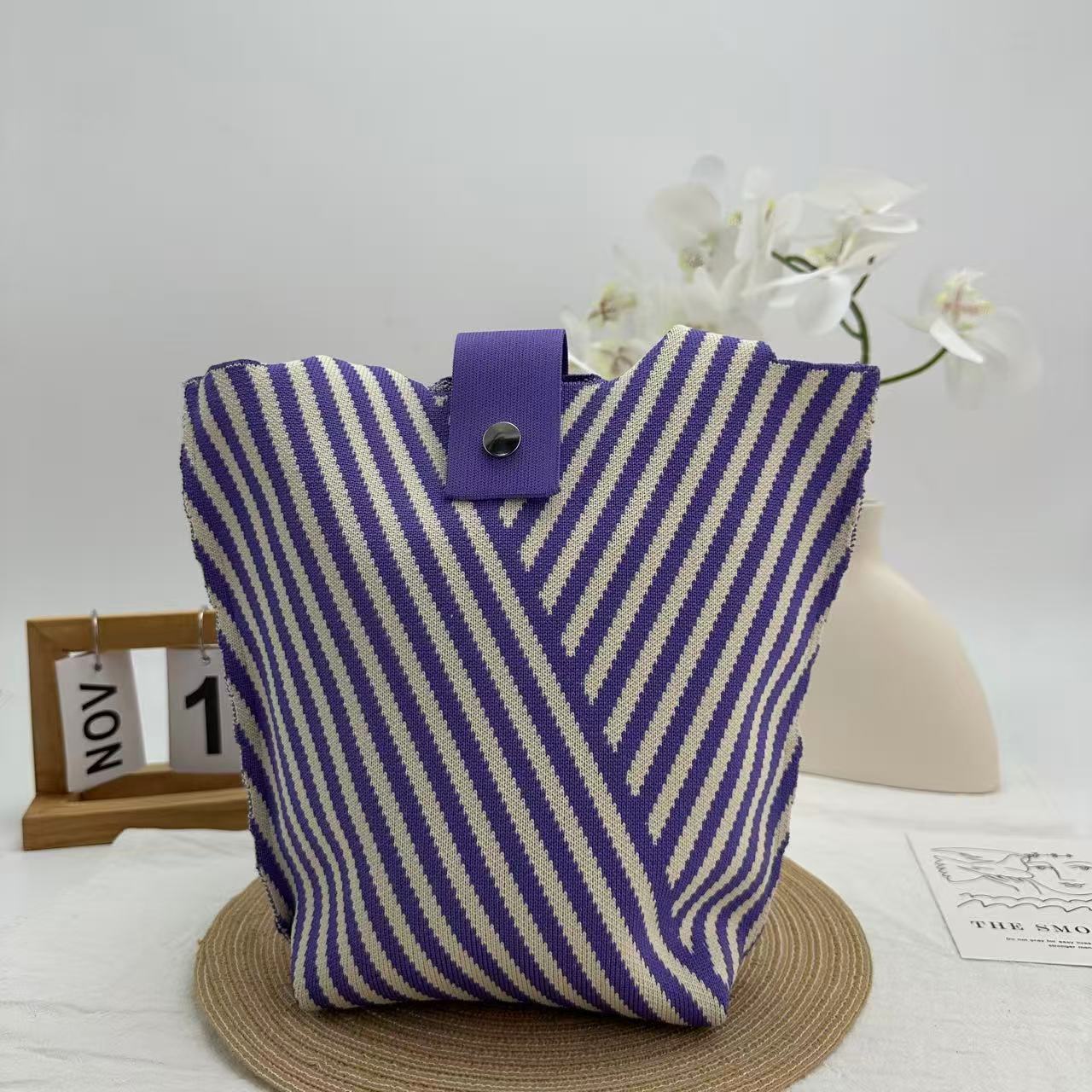 Geometric Knit Structured Large Capacity Basket Tote Bag 13