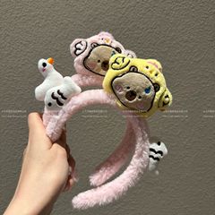 女性のための洗顔専用ヘッドバンド 2024 新しい秋と冬のかわいいカピバラヘッドバンドヘアピンぬいぐるみ帽子漫画