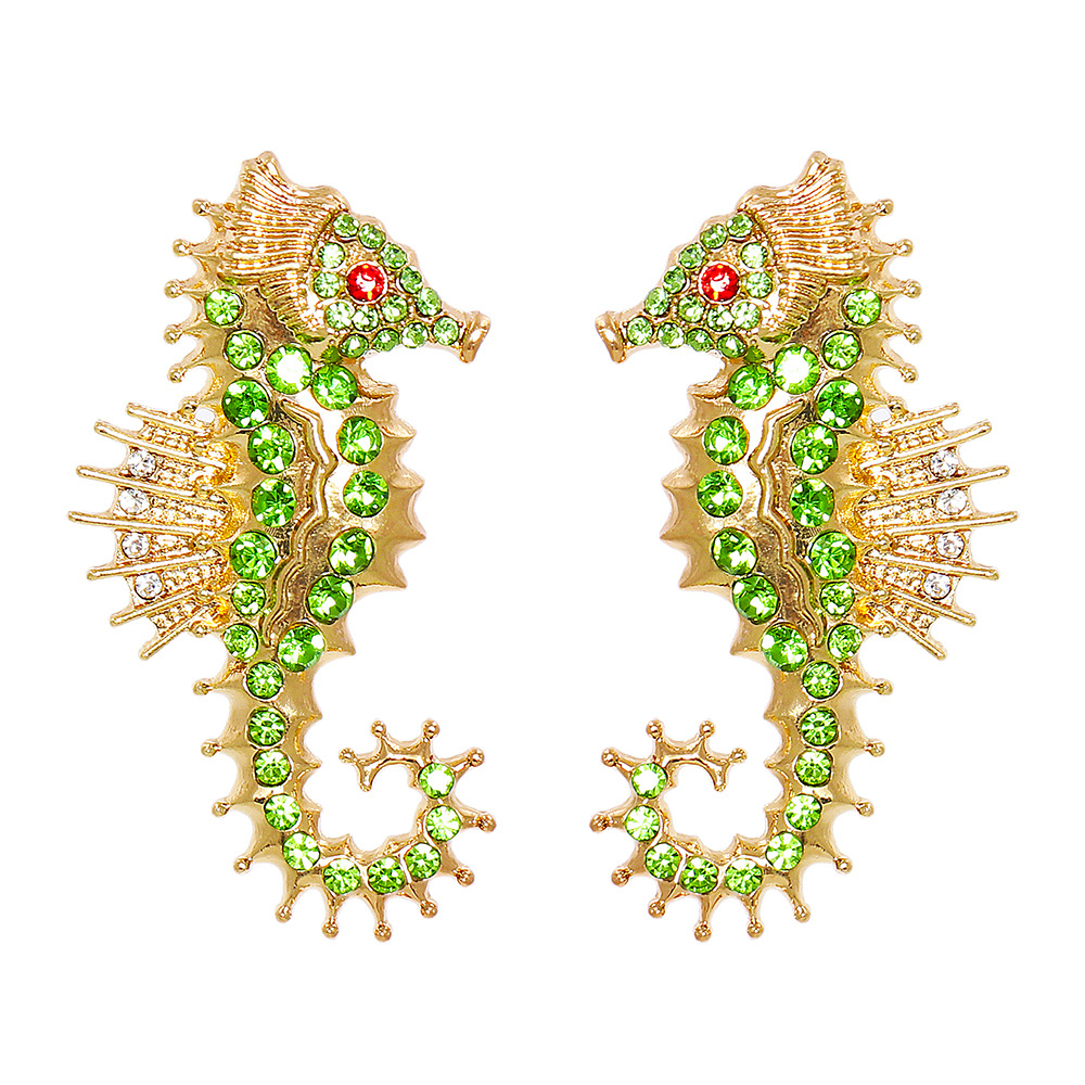 55662 Earrings Cross-border European And American Fashion Cool Color Diamond-embedded Seahorse Ear Studs Female Earrings display picture 8