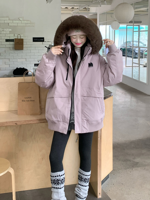 工装羽绒棉服女冬季2025新款小个子大毛领连帽加厚派克服棉衣外套|undefined