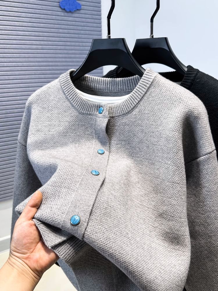 Herren Cardigan In Türkis Gestrickter Strickpullover Mit Knöpfen_voghion.com