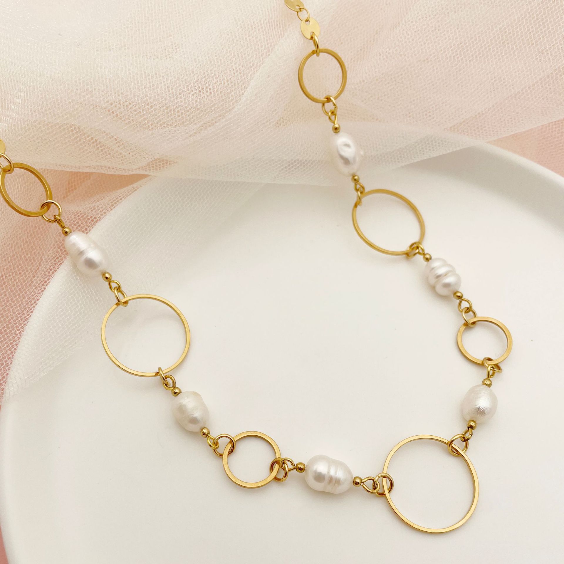 15g Weight Vacuum Plating Gold Plating Process 14K Gold Plated Plating Material Wholesale Jewelry Bohemian Printing 304 Stainless Steel Pearl 14K Gold Plated Pearl Plating Stainless Steel Necklaces