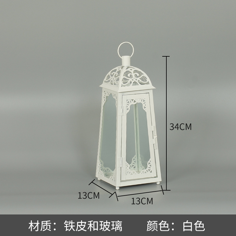 Blanco boda candelabro linterna boda carretera plomo accesorios atmósfera lámpara Marruecos viento lámpara decoración a prueba de viento vela pantalla
