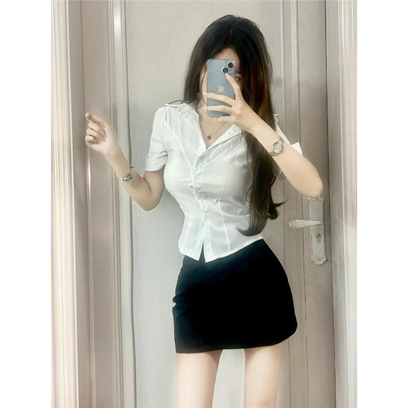 College Style Suit Summer Women's Waist-Cinching Jk Shirt Female Sexy Pure Desire Hip-Covering Skirt White Short-Sleeved Shirt Two-Piece Set College Style Suit Summer Women's Waist-Cinching Jk Shirt Female Sexy Pure Desire Hip-Covering Skirt White Short-Sleeved Shirt Two-Piece Set