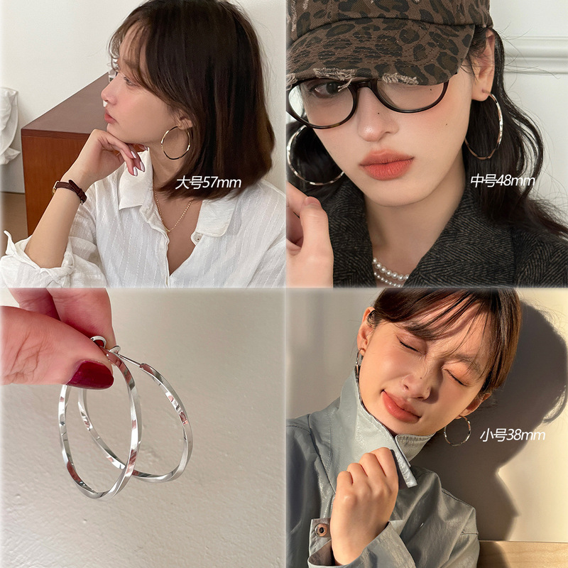 925银针莫比乌斯素圈耳环女轻奢高级感简约时尚设计扭曲大耳圈新|undefined