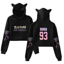 韩流男团明星周边猫耳朵短款卫衣外贸秋冬休闲宽松加绒连帽衫女装