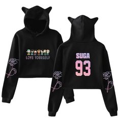 K-POP メンズグループスター周辺猫耳ショートスウェットシャツ外国貿易秋冬カジュアルルーズベルベットパーカー婦人服