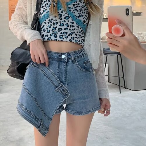 Korean Version Asymmetrical Patchwork Skirt High-Waist Slimming Sun-Protective Women's Petite Summer Versatile Short Pants