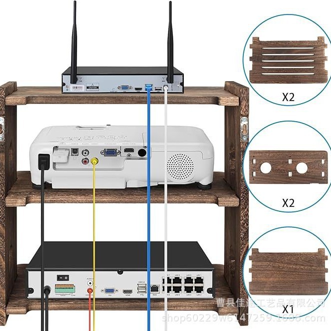 Cross-Border Wooden Router Storage Rack Living Room Wall-Mounted Projector Bracket Game Controller Storage Rack Set-Top Box Rack