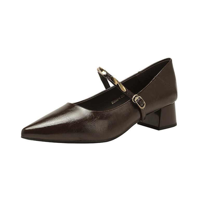 Zapatos de mujer coreanos de tacón grueso, nuevos zapatos de primavera y otoño con cabeza afilada y boca superficial con zapatos de tacón alto para mujeres.