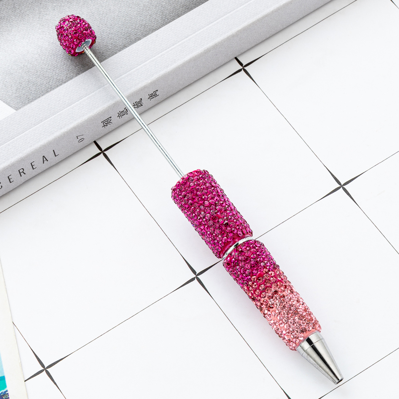 Diy creativo bolígrafo con cuentas de diamantes completos pegatinas hechas a mano con incrustaciones de diamantes, bolígrafo con cuentas degradadas, bolígrafo con cuentas giratorias multicolor